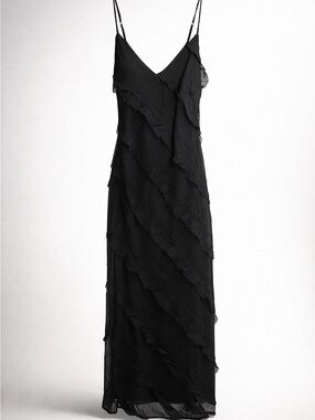 #185 Princess Polly Black Ruffle Slip Maxi Dress